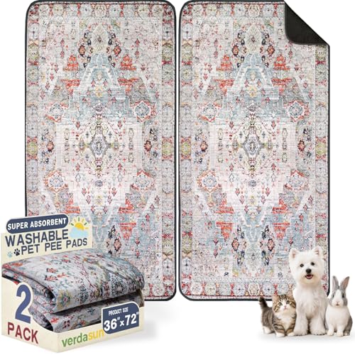 Image of Washable Pee Pads for Dogs, Reusable Puppy Potty Training Pads, Ultra-Absorbent Thick Waterproof Leak-Proof Non-Slip Pads & Mat for Crate, Playpen, Floor, Whelping & Housebreaking , 2 Pack 36 inchx72 inch