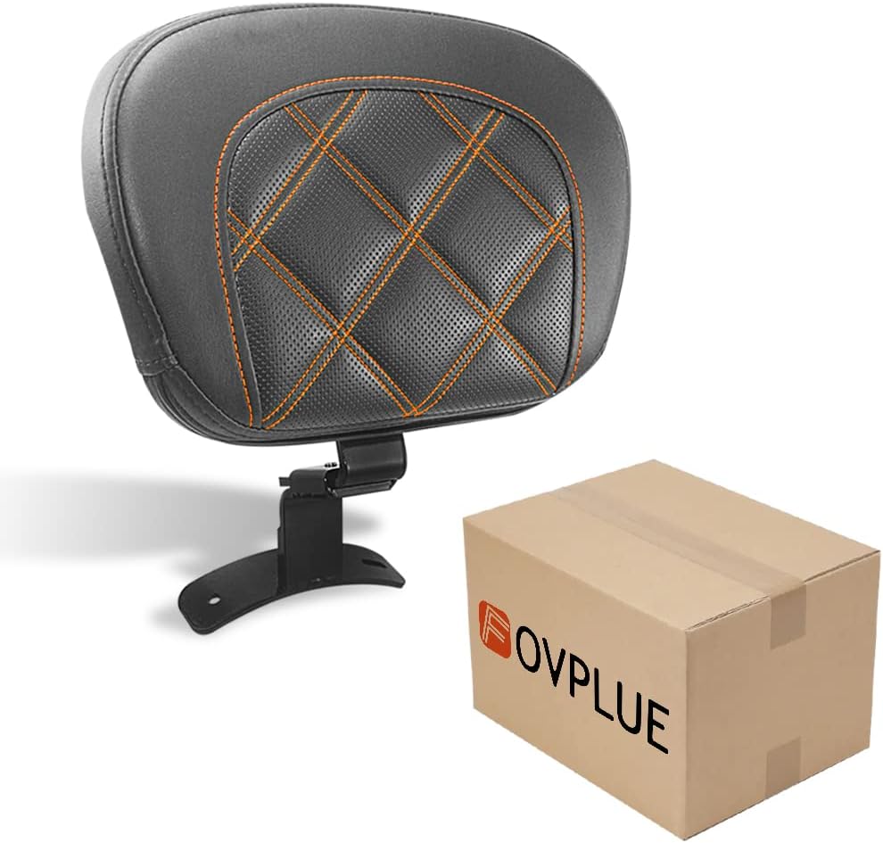 FOVPLUE Rider Backrest,Adjustable Driver Backrest Pad Kit fits for Harley Touring CVO Road Glide Road King Electra Glide Street Glide FLHR FLTRX FLHX FLHT 2009-2023,Double Orange Stitching