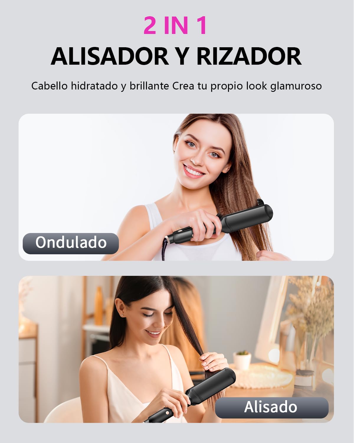 Plancha de crimpar, Beach Waves Plancha Ondas para Grandes Rizos con 4 Placas Intercambiables de CeráMica Rulos Ondulados Instantáneos Hair Straightener Fast Heating for All Hair Types