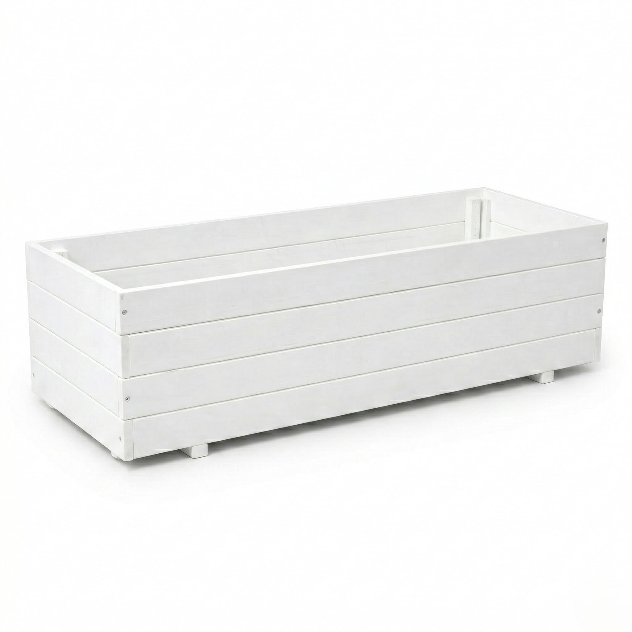 Fioriera in legno per esterni, grande, rettangolare, in legno FSC, 120 x 40 x 32 cm, bianco