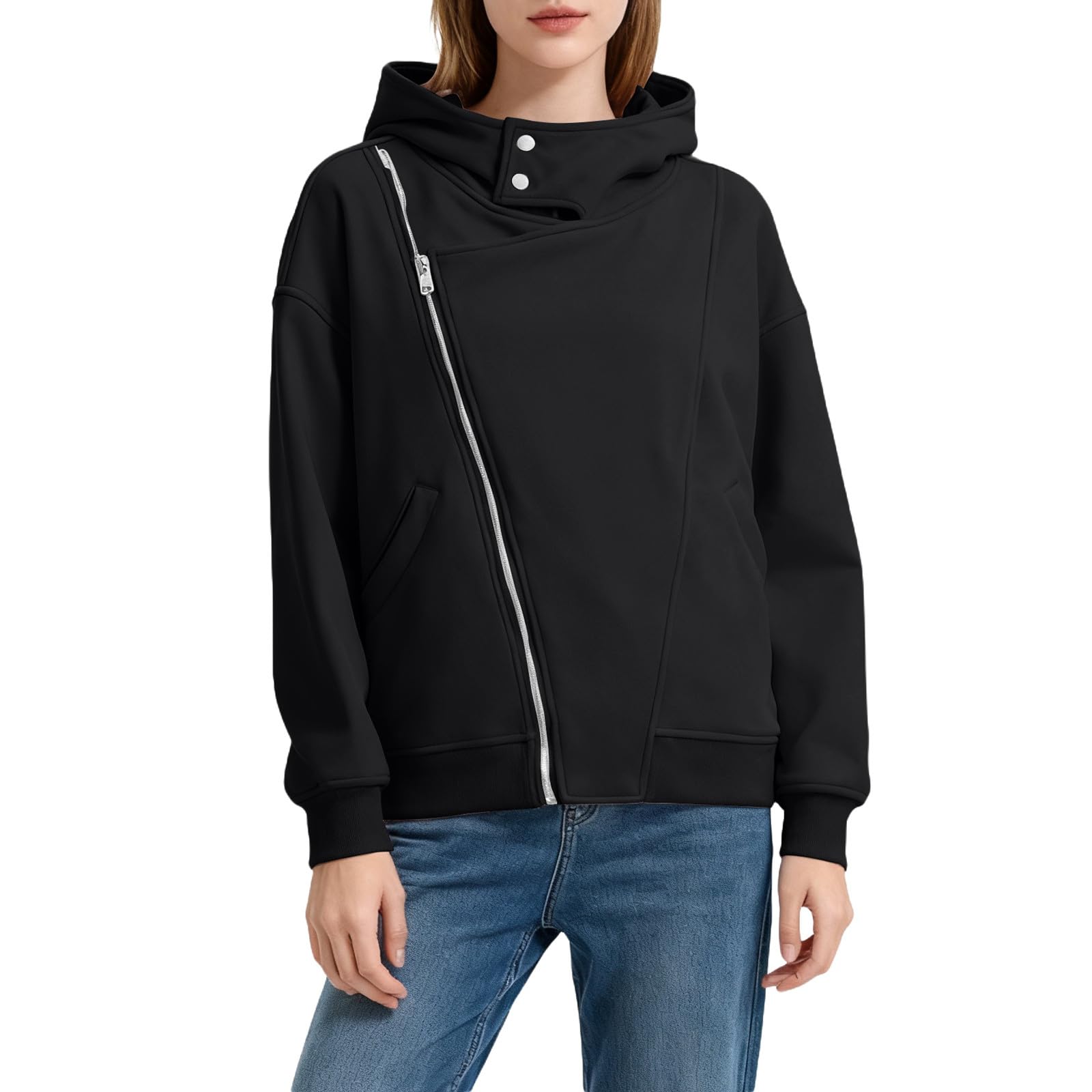 MaNMaNing Felpa con Cappuccio Donna Zip Obliqua Design Dolce Piccante Pile Maglia Pullover Cappuccio Giacca Casual alla Moda E Calda