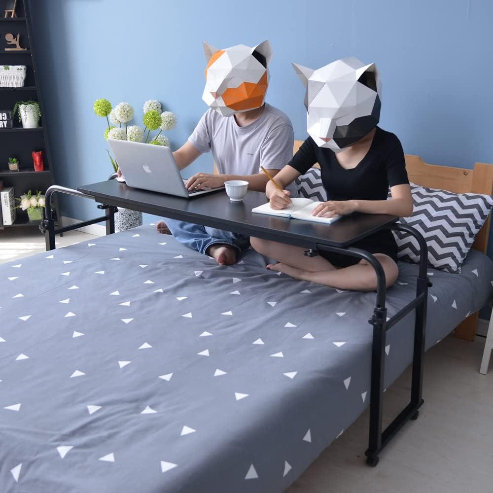 Overbed Table with Wheels Mobile Laptop Desk Cart Computer Table Over The Bed Table Adjustable Height and Length with Tilt Stand Board for Hospital