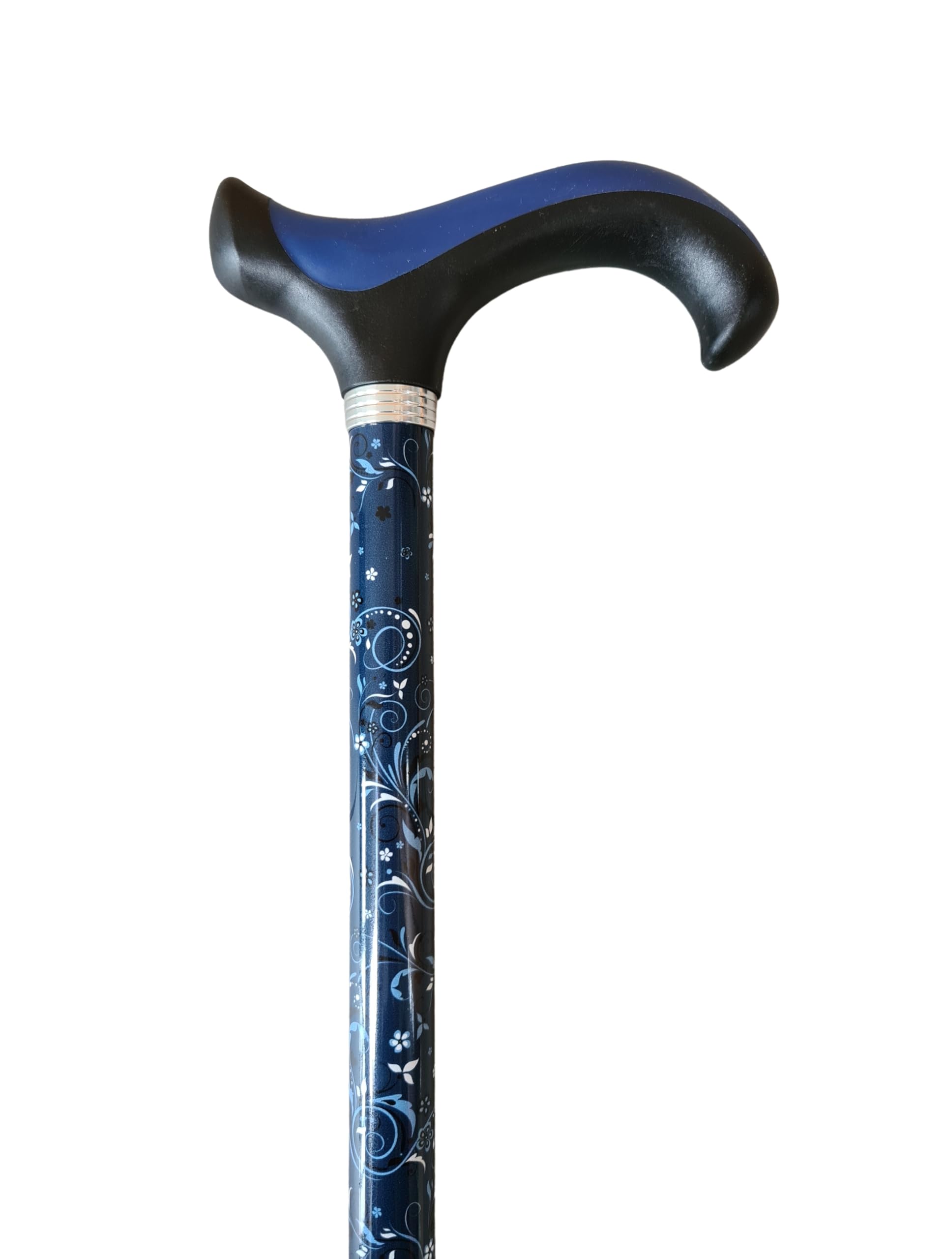 Stock-Fachmann® Bastone da passeggio in metallo leggero Blue Vine in alluminio, con cuscinetto ammortizzante in gomma, 10 posizioni, regolabile in altezza, da 76 cm a 98 cm, peso netto: 350 g, portata