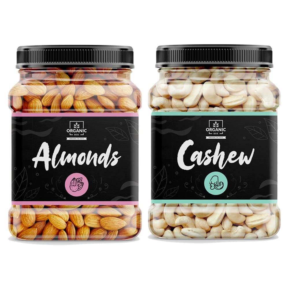 Organic Box 100% Natural Premium Mix Dry Fruits And Nuts Combo Pack Badam + Kaju Jar Pack - 500 Gram Cashew + Almond (Kaju + Badam) 1 Kg (500 Gram * 2 Jar) - Rakhi Rakshabandhan Gift Hamper (B0DCC7MTYF) Amazon Price History, Amazon Price Tracker
