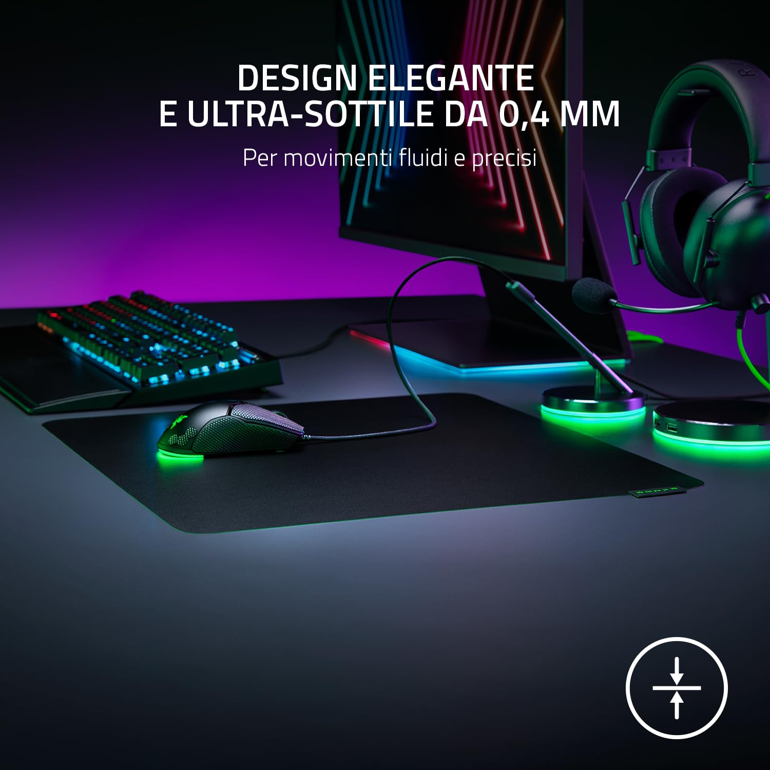Razer Sphex V3 Large - Tappetino per mouse da gioco ultrasottile (Spessore 0,25 mm, Tappetino per mouse, Design liscio, Policarbonato robusto, Base adesiva antiscivolo, Policarbonato) Nero