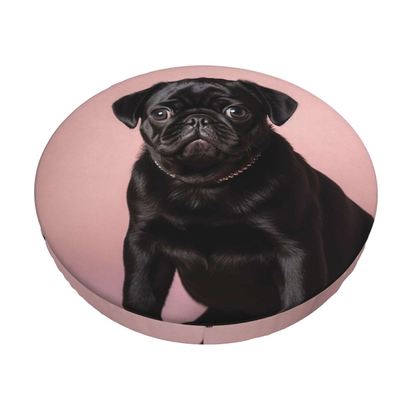 FodPand Cute Black Pug Stool Covers Round 13 inch, Stretch Round Bar Stool Seat Covers Washable Dustproof Stool Cushion Slipcover Soft Velvet Bar Chair Covers with Elastic Band