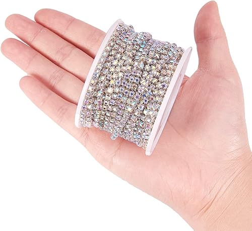 Miniatura 10 de Mega Pet Cadenas de latón con diamantes de imitación de 10 yardas de 0.138 in, cadena de copa de garra de cristal transparente para coser flecos,