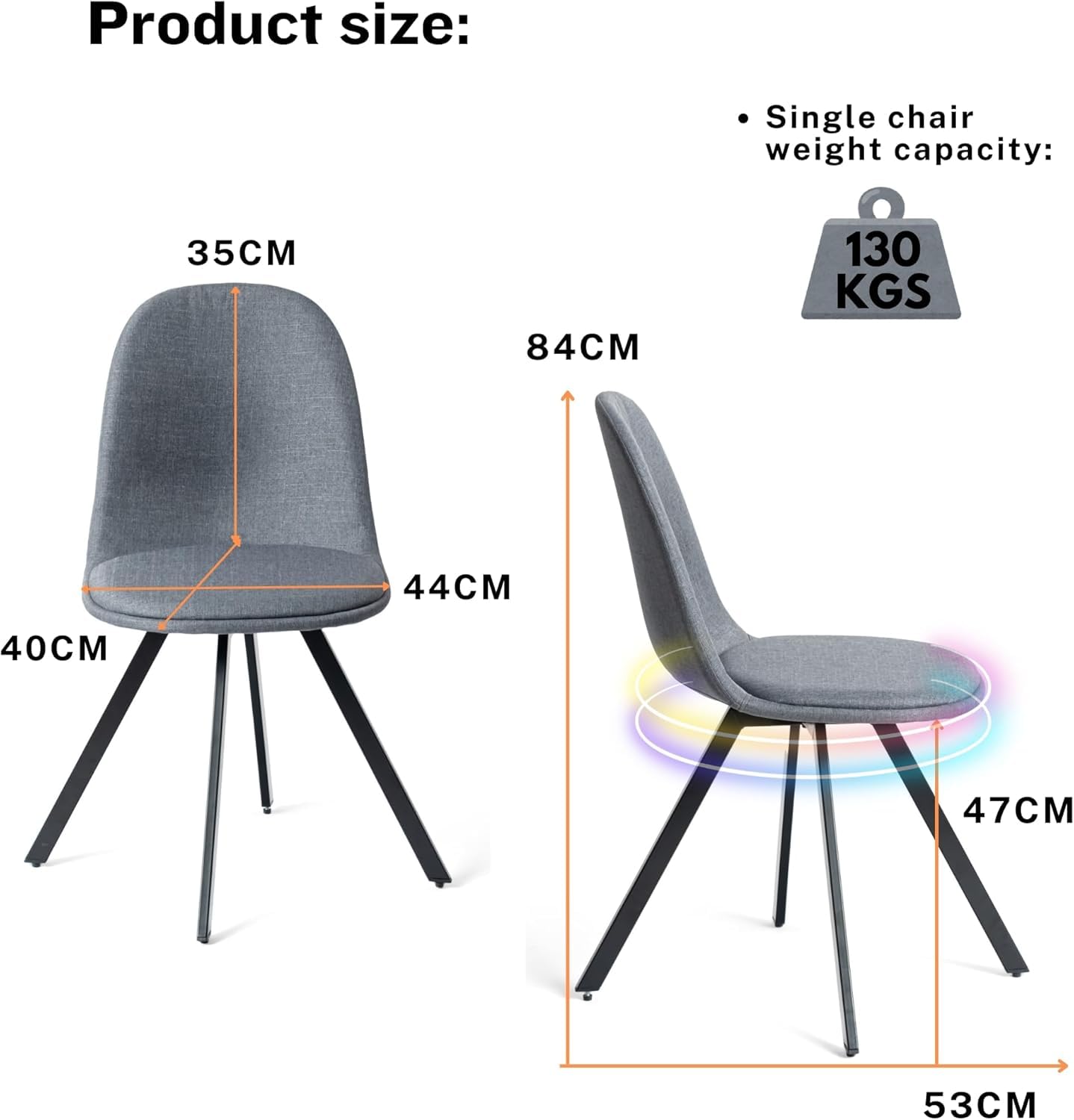 HOMYLIN Lot de 4 chaises de Salle de réunion, Design Minimaliste, chaises pivotantes ergonomiques avec Pieds en métal, idéales pour Le Bureau, Gris