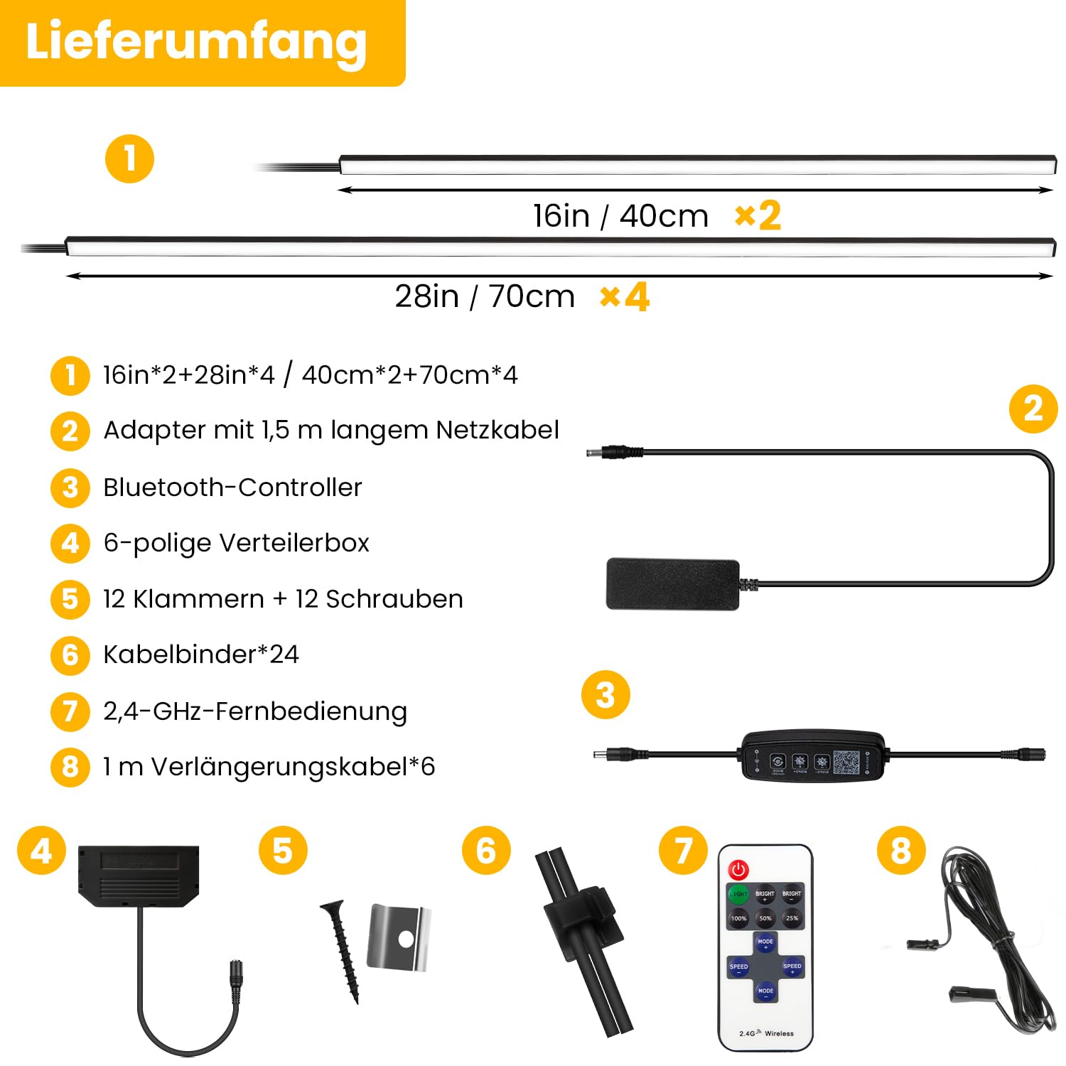 SHUNLEE 6 Tiras Negras LED para Paneles Acústicos, Tira LED para Paneles Acústicos de Madera con Bluetooth, Regulable Luz Blanca Cálida 2700K, Ideal en Paredes y Estantes (40cm*2+70cm*4)