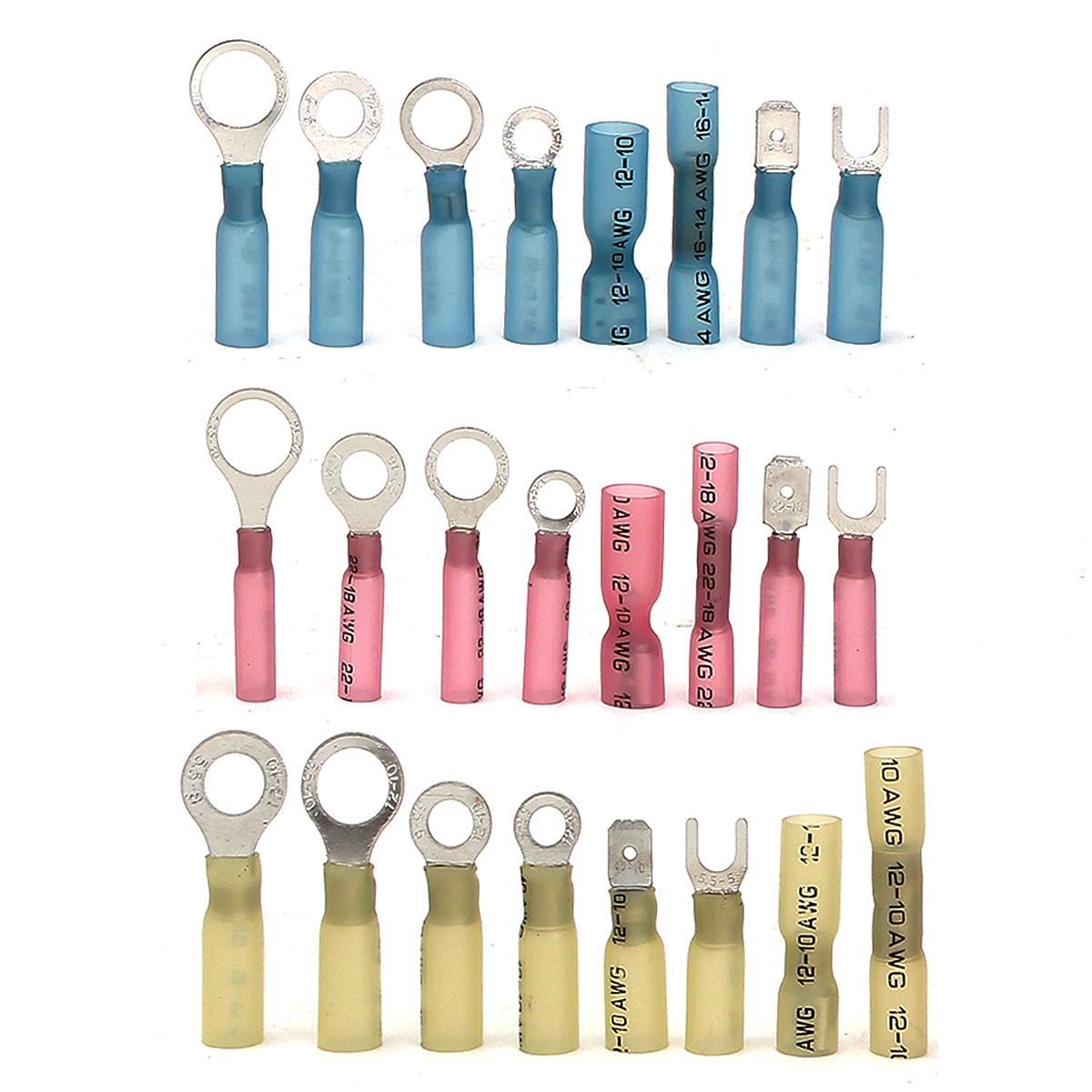 240PCS Heat Shrink Wire Connector Kit Electrical Insulated Crimp Ring Butt Spade Waterproof Marine Automotive Terminals HS-40J - (Color: HS-40J)