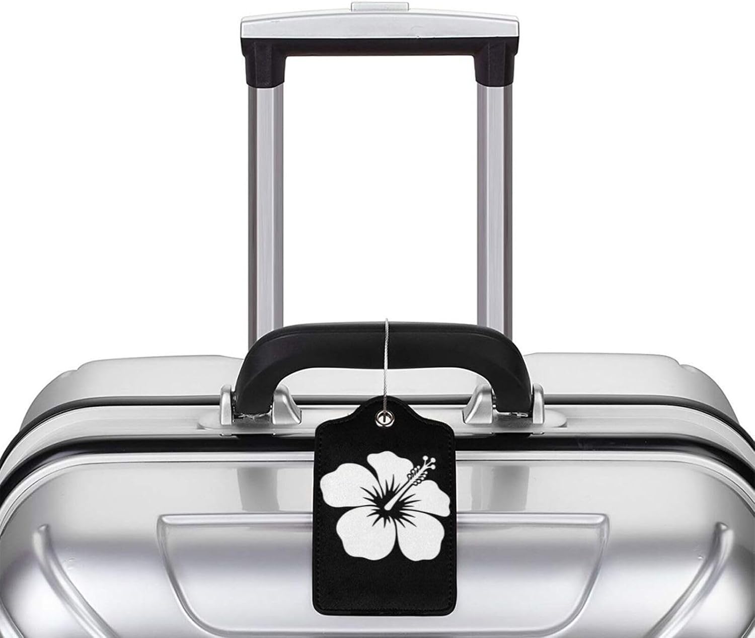 2 Pack White Tropical Hibiscus Flower Luggage Tags for Suitcases, Leather Baggage Tag with Loop, Funny Cool Name Id Card Cover Travel Bag Labels Set for Women Men Boys Girls Kids image 4