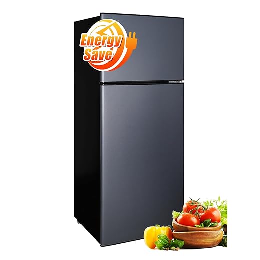 8.5 cu.ft Dual-Door Apartment Refrigerator with Freezer and Adjustable Thermostat - Slide-Out Glass Shelves for Dorms, Offices, RVs, and Homes