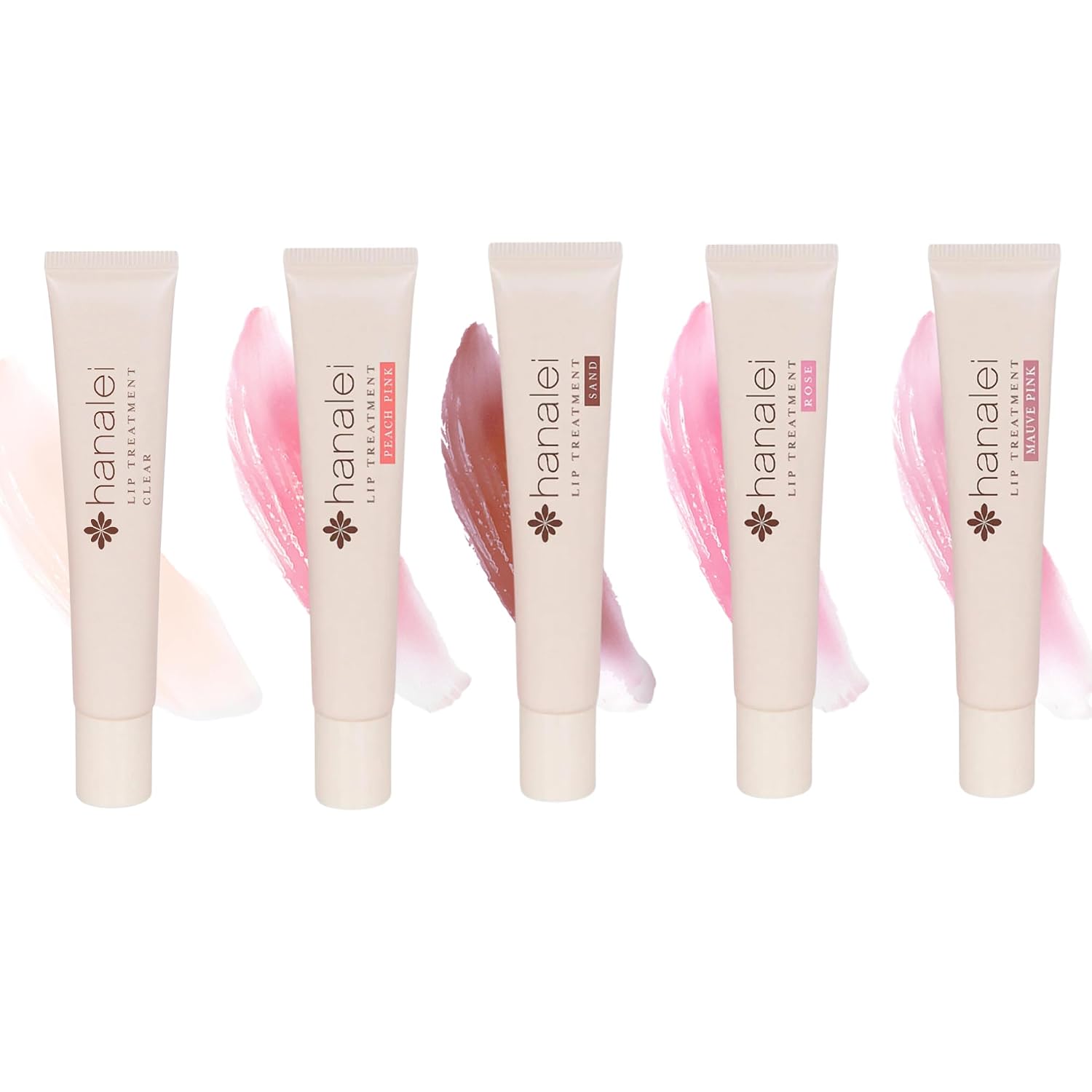 Hanalei 5-Pack Lip Treatment Bundle (Clear, Peach Pink, Mauve Pink, Sand, Rose) | Made with Kukui Oil, Shea Butter, Agave, and Grapeseed Oil, Soothe Dry Lips (Cruelty free, Paraben free)