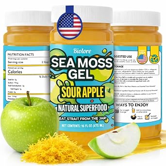 Biolore Sea Moss Gel Superfood Sour Apple, 16 oz | 2-Week Supply | Wildcrafted Sea Moss Jelly with Minerals & Electrolytes, Vegan, Made in USA