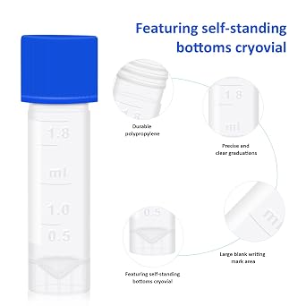 2ml Small Plastic Cryogenic Vials, Leakproof Self-Stand Cryotubes 50pcs Box