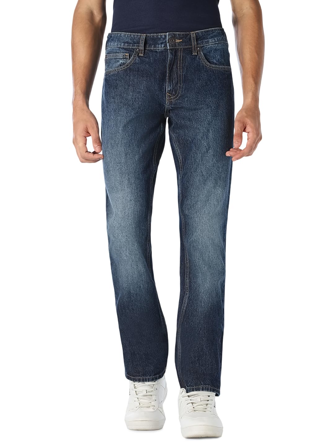 Men Dark Blue Washed Straight Fit Jeans-image-48
