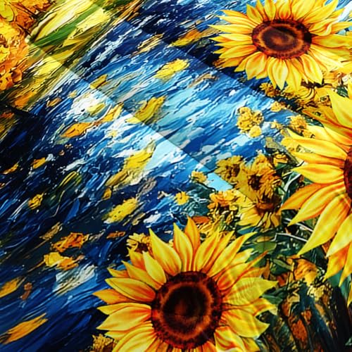 Image of AILONEN Yellow Sunflower Bedding Set Full Size,Eiffel Tower Comforter Set for Girls Women,Oil Style Flowers Floral Van Gogh Quilt with 2 Pillowcase,3Pcs