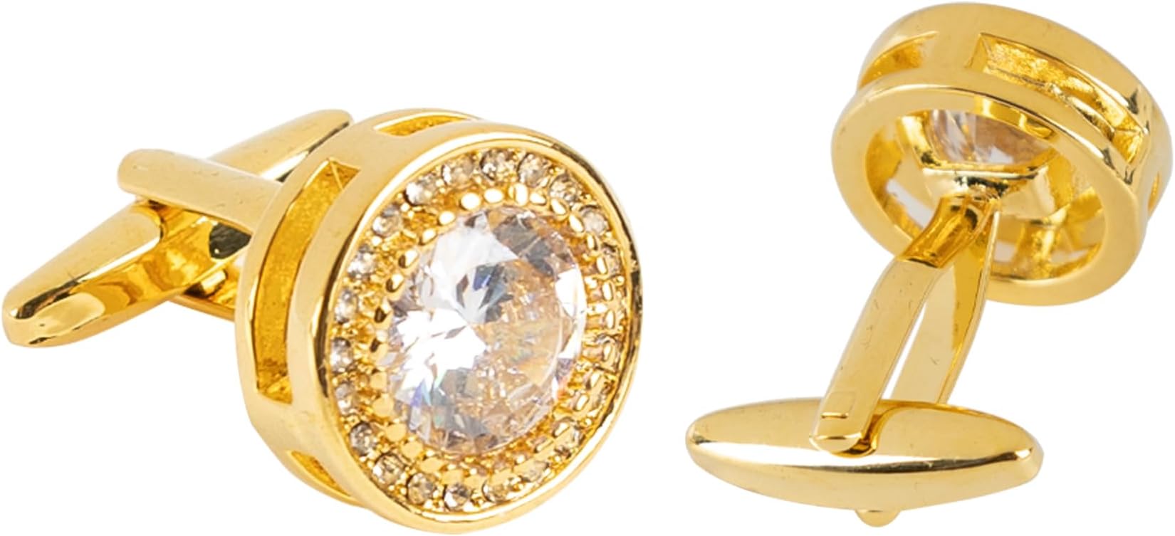 2 Pack CZ Cuff Links Gold Crystal Cufflinks Ornate Sparkle for Men Wedding Gift Set, 2 Pack, Metal, no gemstone