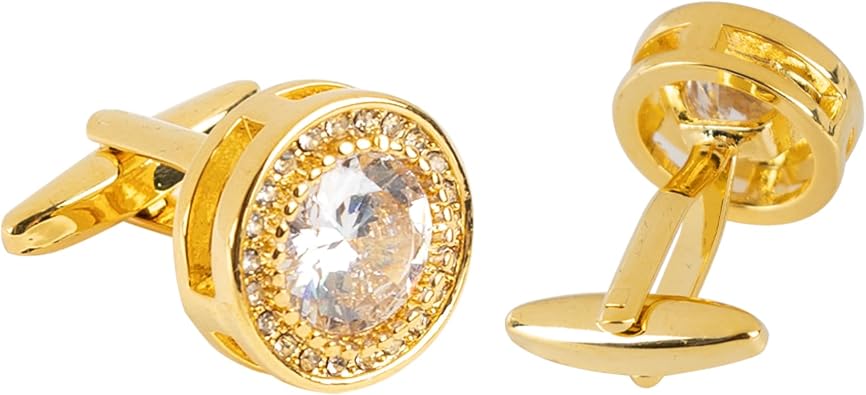 Framendino, 2 Pack CZ Cuff Links Gold Crystal Cufflinks Ornate Sparkle for Men Wedding Gift Set