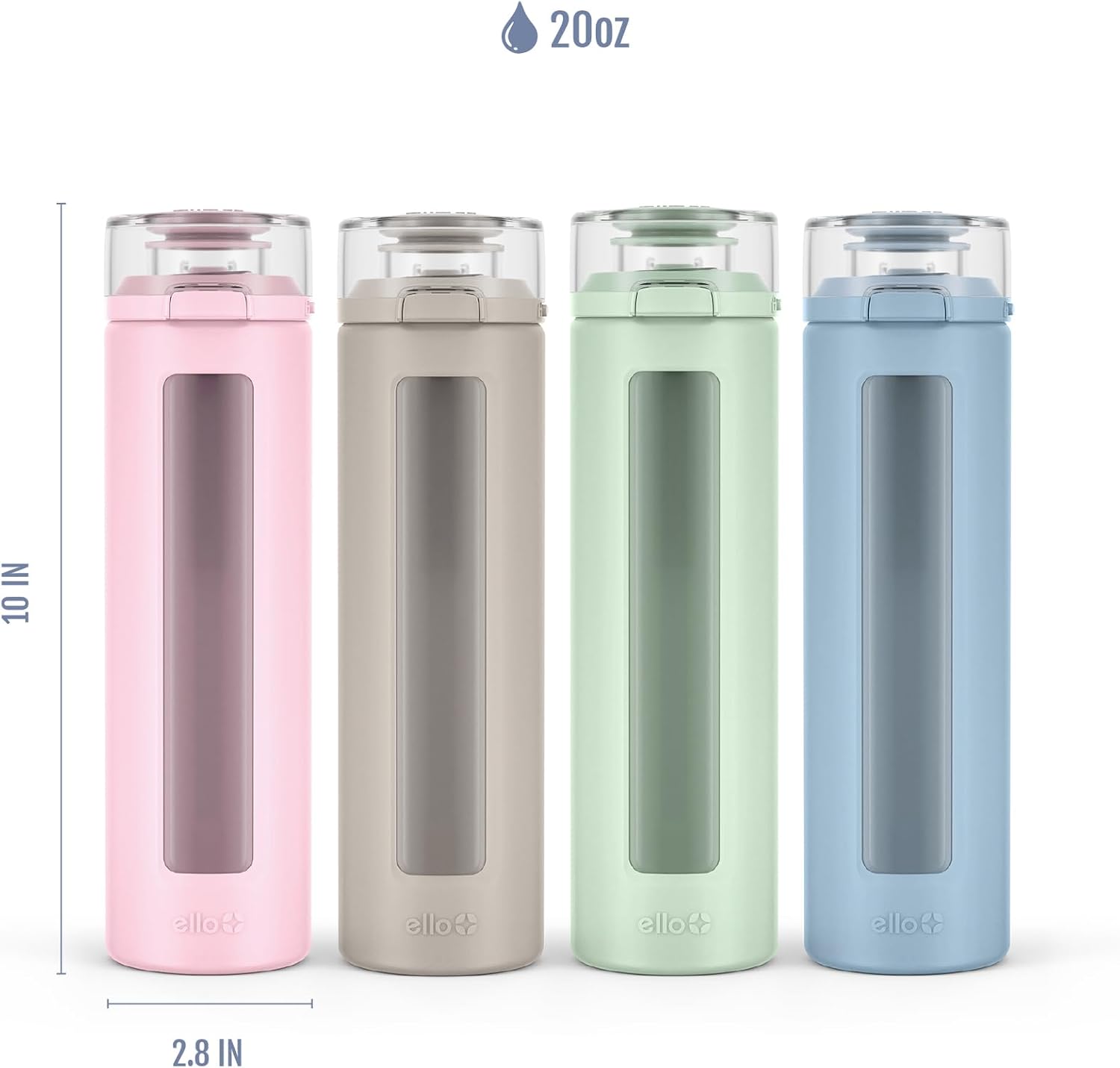 Ello Syndicate 20oz Reusable Glass Water Bottle with One-Touch Leak Proof Flip Lid, Protective Non-Slip Silicone Sleeve, Carry Loop for Coffee, Tea and Water, BPA-free, Dishwasher Safe, Sage - Image 7