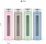 Bouteille d'eau en verre réutilisable Ello Syndicate de 20 oz avec couvercle à bascule étanche à une touche, manchon en silicone antidérapant, boucle de transport pour café, thé et eau, sans BPA, lavable au lave-vaisselle, rose cachemire