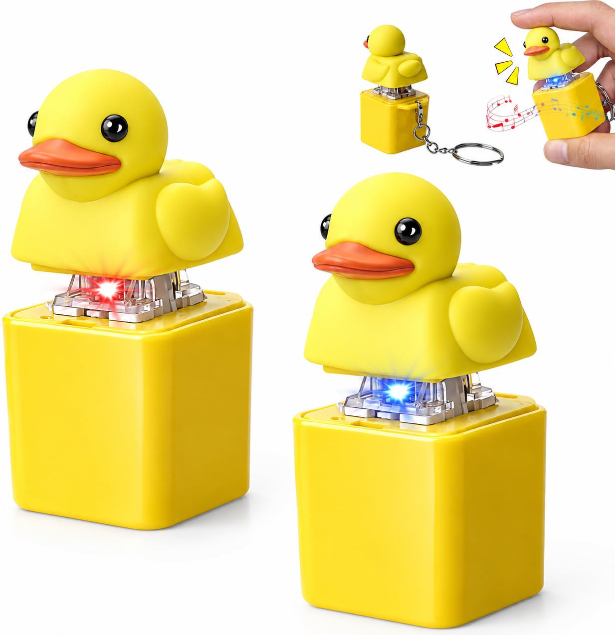 2PCS Duck Keyboard Fidget Toy, Keychain Clicker Toy with Sound and Light