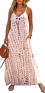 Women Summer Spaghetti Strap Maxi Dress V-Neck Sleeveless Flowy Boho Flo...