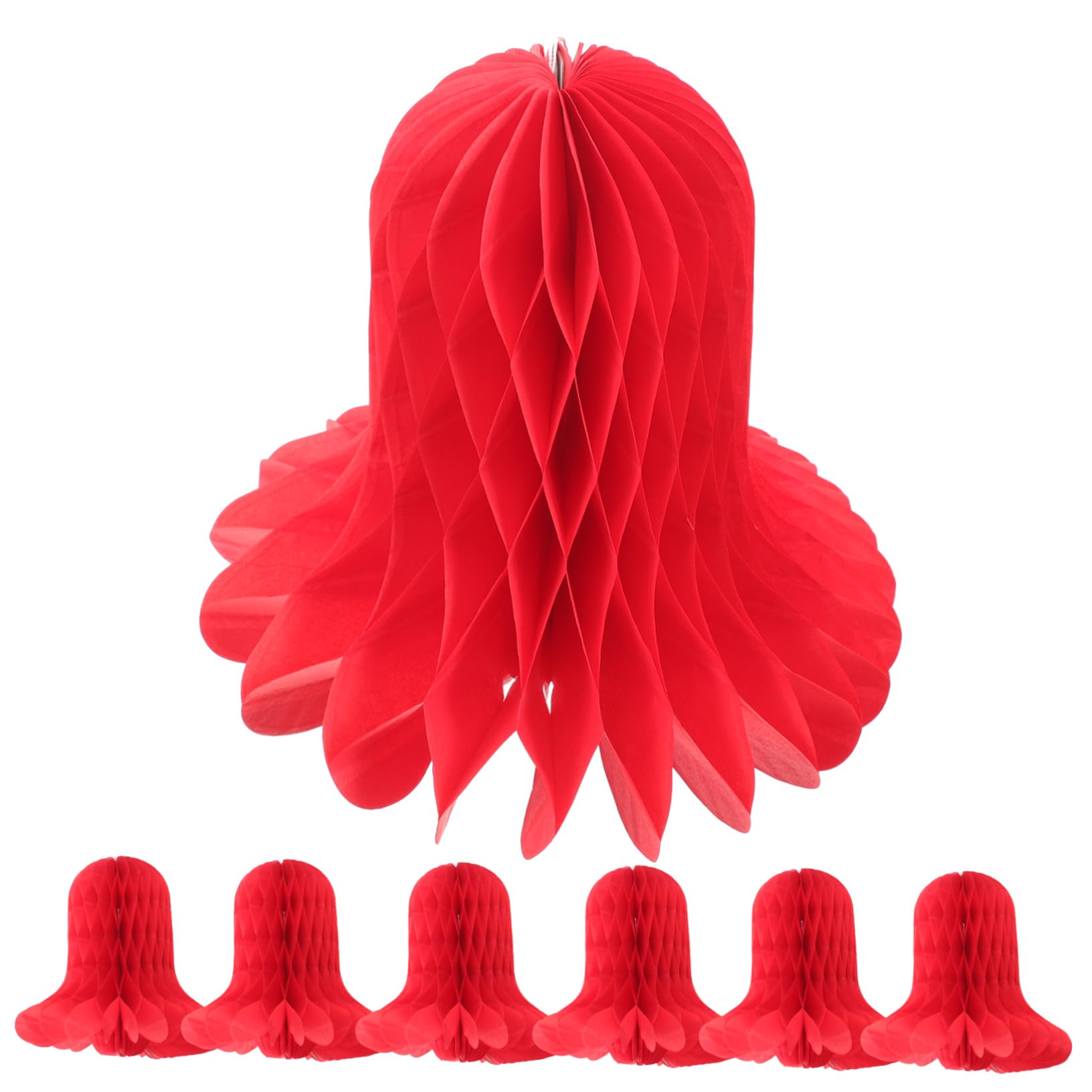 OKUMEYR 8pcs Christmas Bell Shape Honeycomb Decorations Red Paper Party Ornaments Gold Bells Chinese Xmas Decorations Holiday Paper