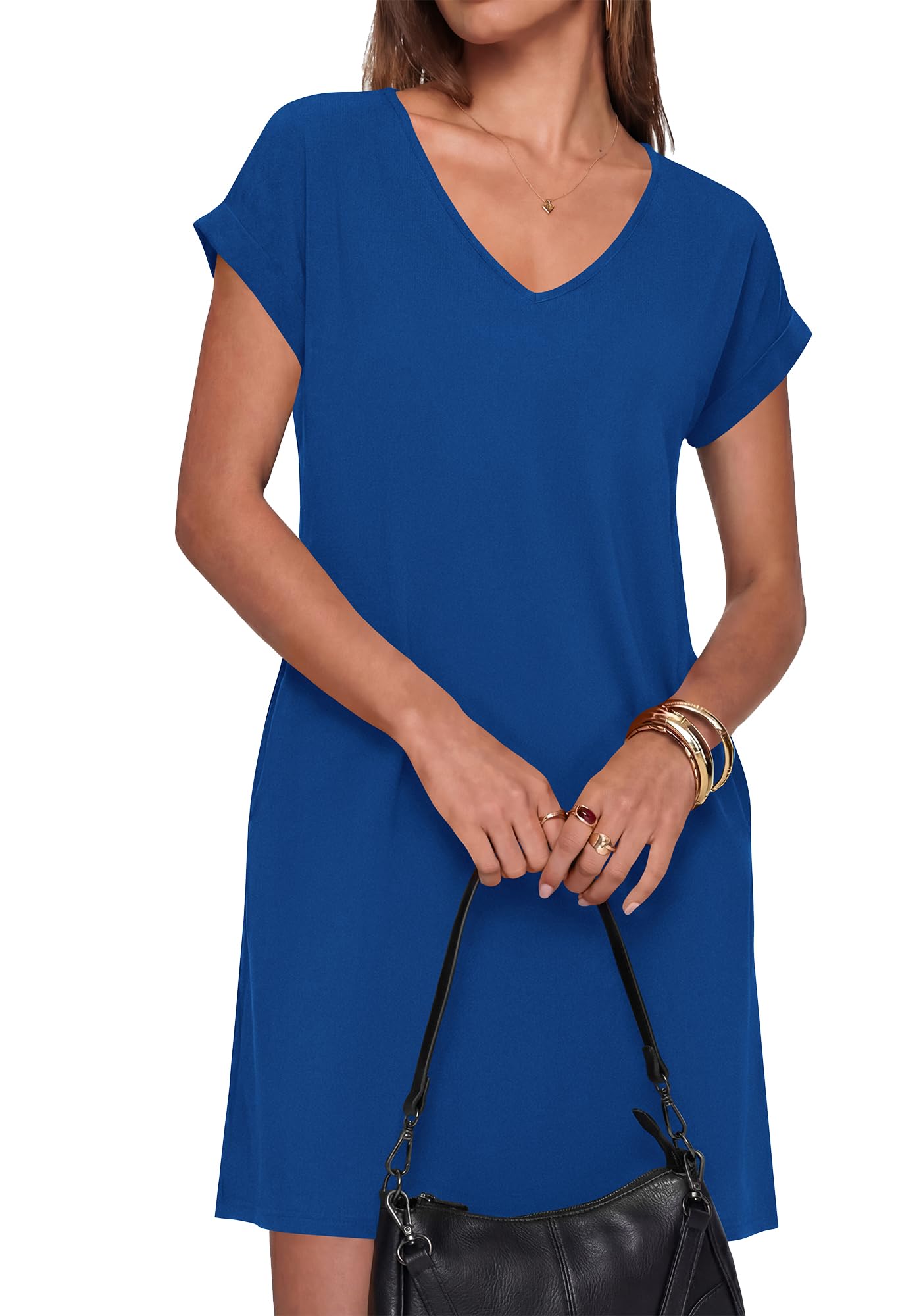 BTFBM Womens Summer Dresses 2026 Pockets Short Sleeve Loose Nightgowns Pajama Beach Vacation Casual Spring T Shirt Dress