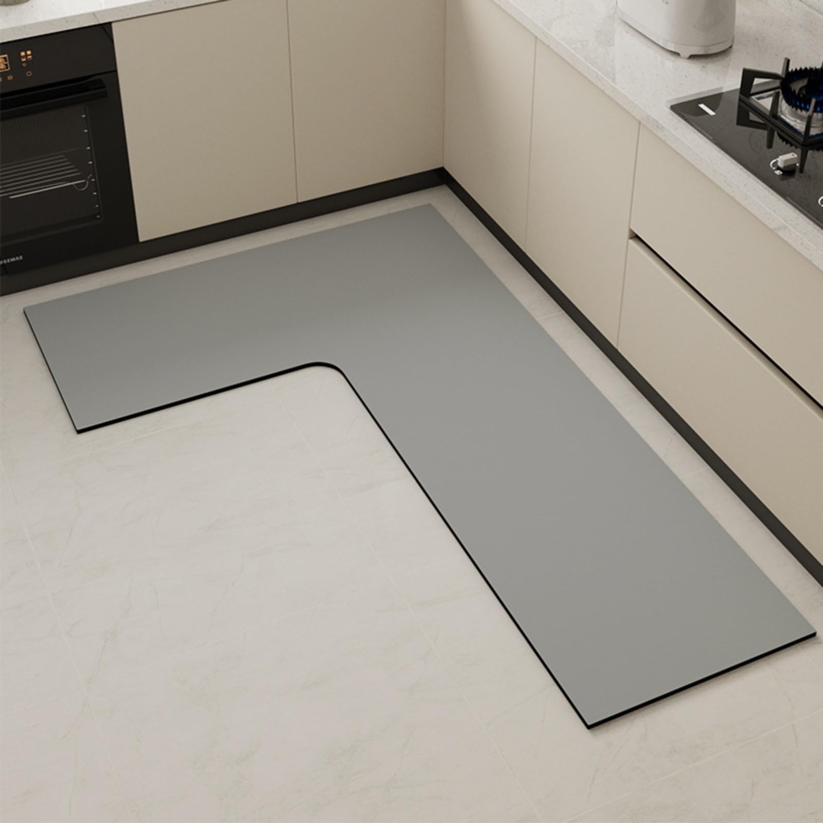 Tapis cuisine forme L diatomite anti tache et huile pour sol glissant