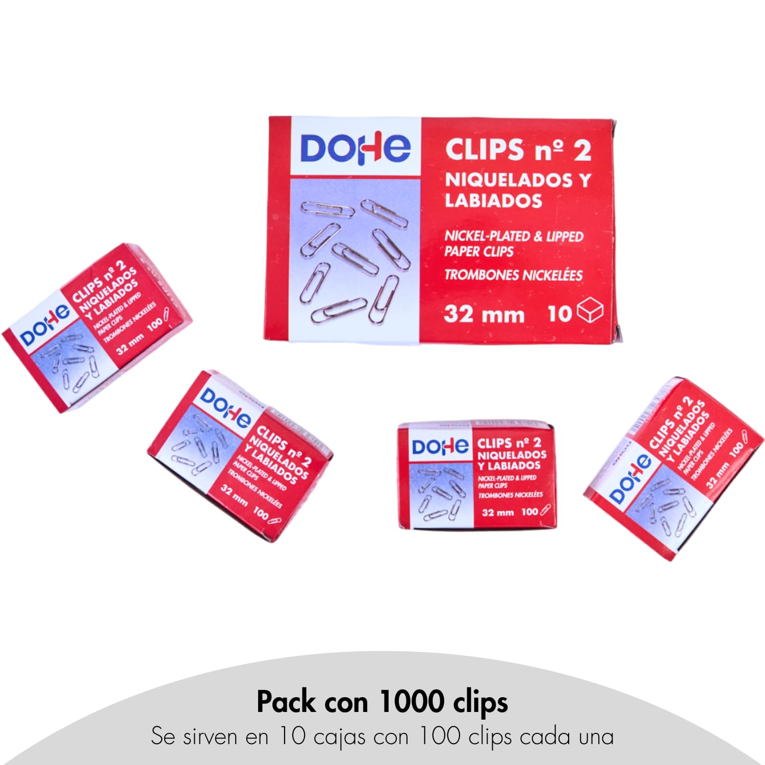 Dohe - Nickel-Plated Paper Clips (1000 pcs.) - No. 2, 32 mm - Office Supplies, silver - Image 3