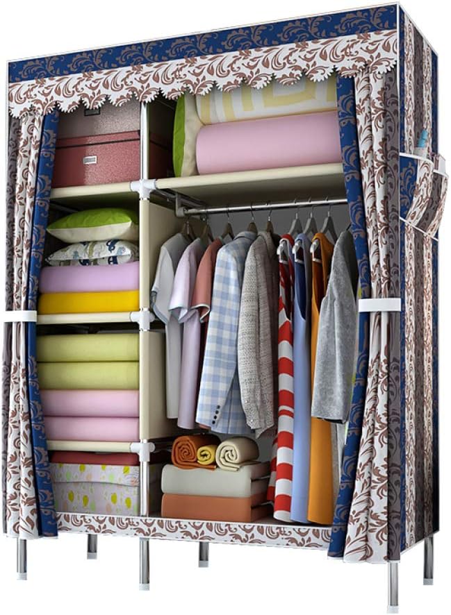 Cloth Wardrobe Closet, Portable Fabric Cabinet Simple Wardrobe Non-Woven Fabric Clothes Closet with Hanging Rack Garment Organizer Foldable Closet,A (C)