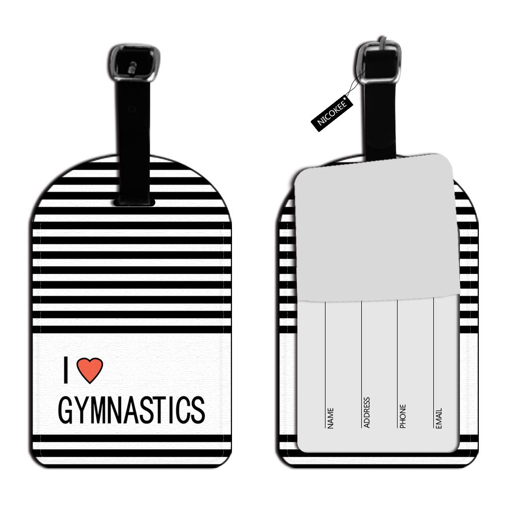 Nicokee I Love Heart Gymnastics Luggage Tag Suitcase Carry-On ID, Black Stripe Travel Bag Label Luggage ID Tag - 1 pack