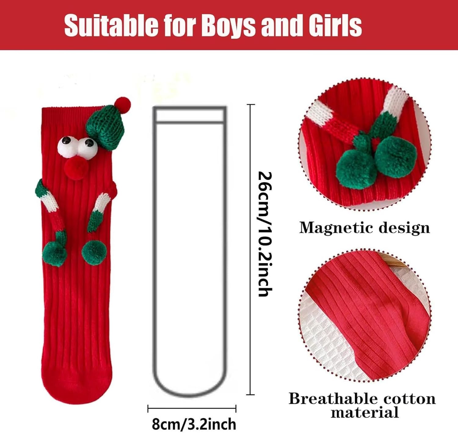 Christmas Hand in Hand Socks - Funny Xmas Couple Magnetic Holding 3D Doll Friendship Socks for Women, Men, Kids - Image 6