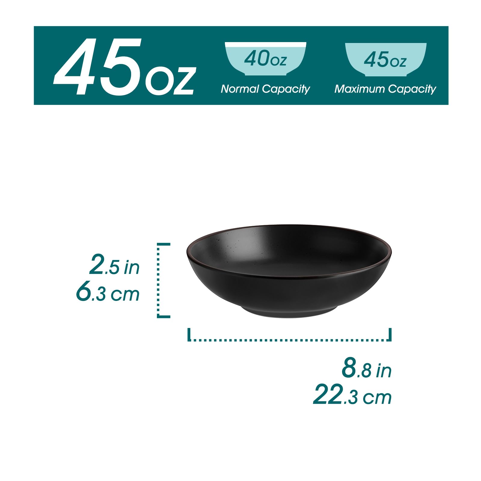vancasso MODA Ciotole per Pasta Set di 4, 22.3 x 6.3 cm Piatti Fondi in Gres, Piatti per Pasta, 45 oz Ciotole Grandi per Insalata, Adatti al Forno a Microonde e Lavastoviglie, Nero