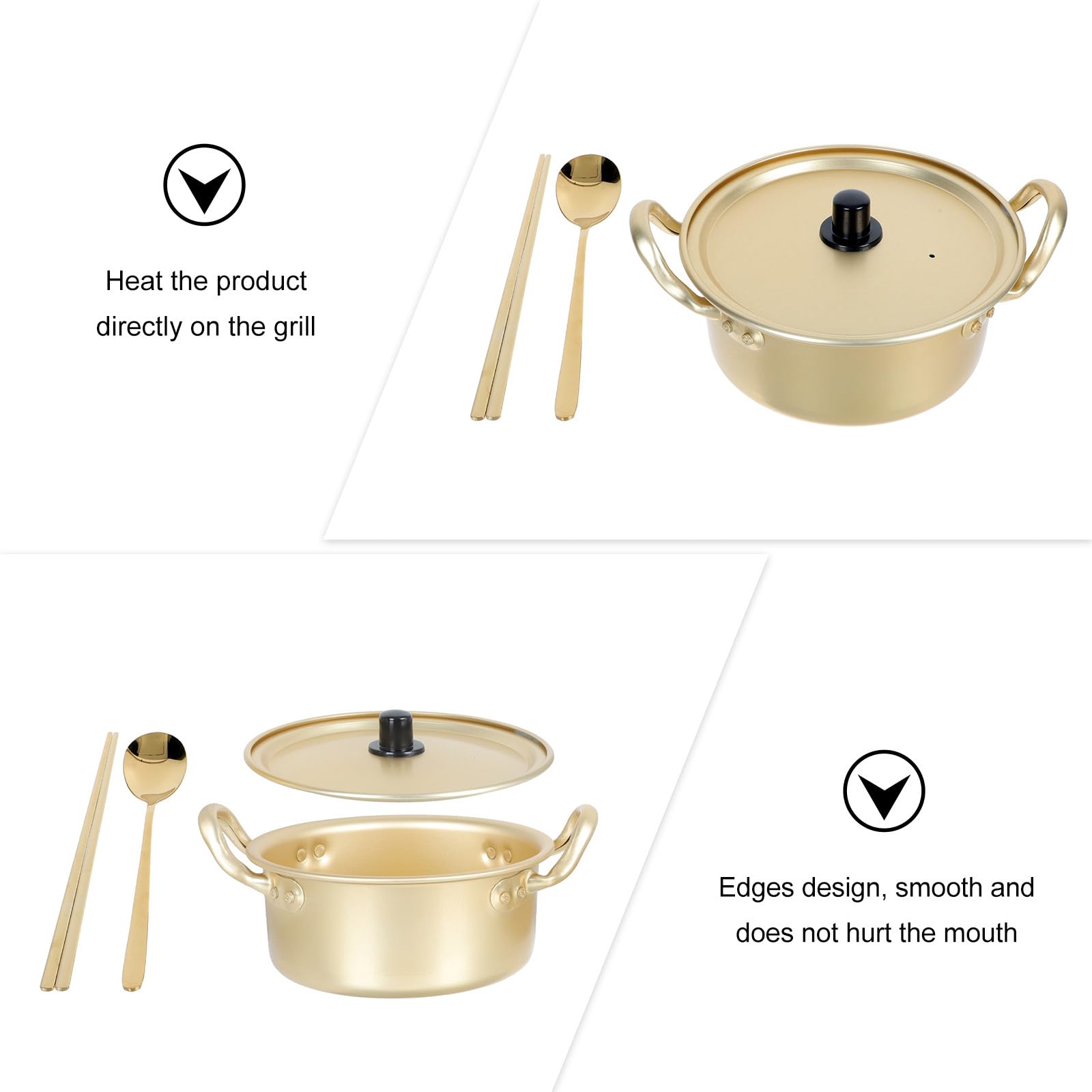 INOOMP Antihaft Ramen Kochtopf aus Aluminium mit Deckel Doppelohren Nudeltopf für Küche Hitzebeständig und Wärmeisolierend zum Schnellen Kochen von Instant Nudeln
