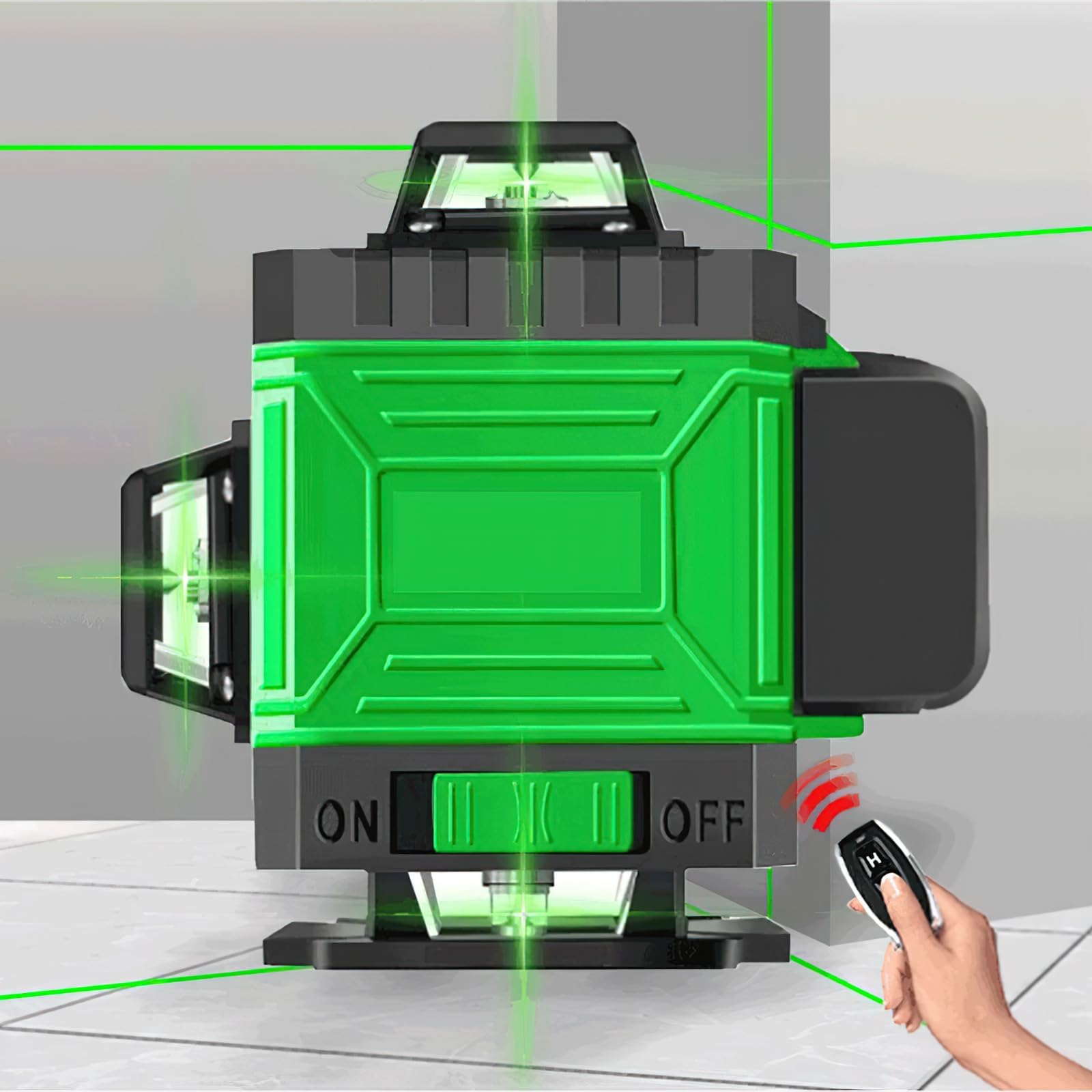 Laser en croix - 4 x 360 ° - Vert - Niveau laser auto-nivelant - Niveau laser 16 lignes avec trépied - Batterie rechargeable - 2 batteries de 2600 mAh - Laser de construction