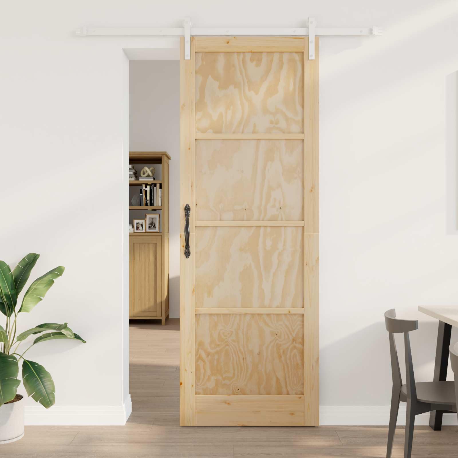 Drzwi przesuwne wykonane z litego drewna sosnowego, naturalne i białe, 83 x 232 cm, do drzwi wewnętrznych, do hali, na basement, nowy build, renowacja, cicha praca ze stalową szyną
