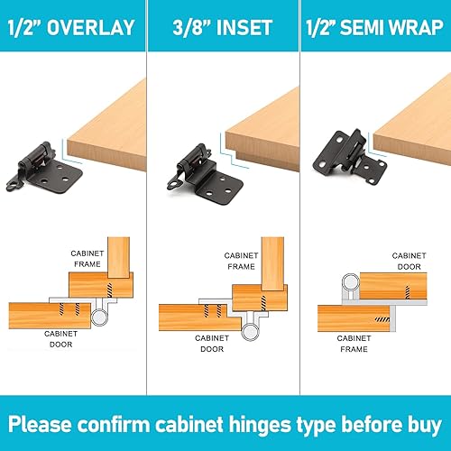 Miniatura 2 de Bisagras de gabinete de envoltura semiparcial superpuestas de 12 pulgada, 4 pares (8 piezas) de bisagras negras mate de cierre automático para