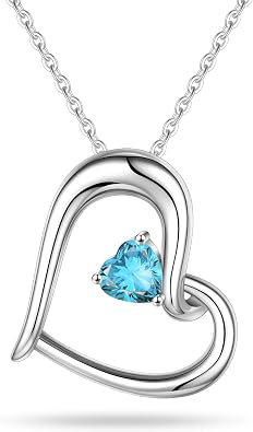 Valentines Day Gift for Her, Sterling Silver Heart Pendant Necklace with Gemstone, Birthday Gift for Wife and Mom, Anniversary Present for Women, Womens Jewelry Gift Boxed