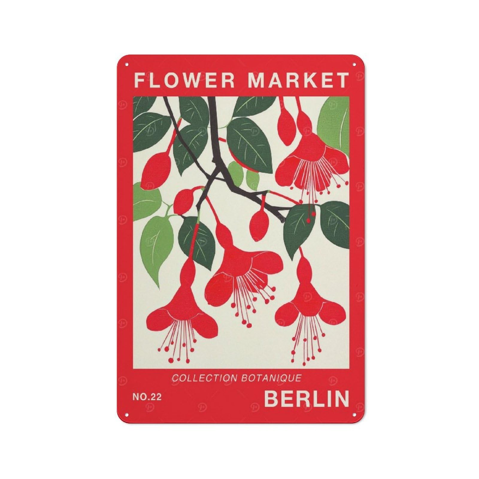 Junmoney Style-14 Berlin Flower Market Poster Barn Style Metal Wall Decor 30X20cm, Country Metal Sign For Kitchen, Cottage, Porch Or Garden Room
