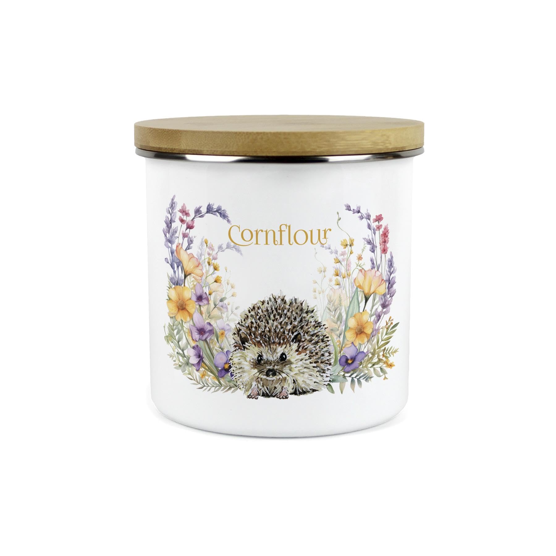 Purely Home Floral Hedgehog Cornflour Storage Canister - 1.2L Large Metal Enamel Kitchen Storage Container โ image 1