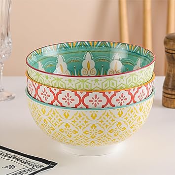 AHX Porcelain Large Serving Bowls - Salad Soup Noodle Ramen Bowls - Big Cereal Pasta Bowl Set - 3 Pack Large Capacity Ceramic Bowl Sets -Microwave & Dishwasher Safe - 8inch(57oz/1.8 Quart