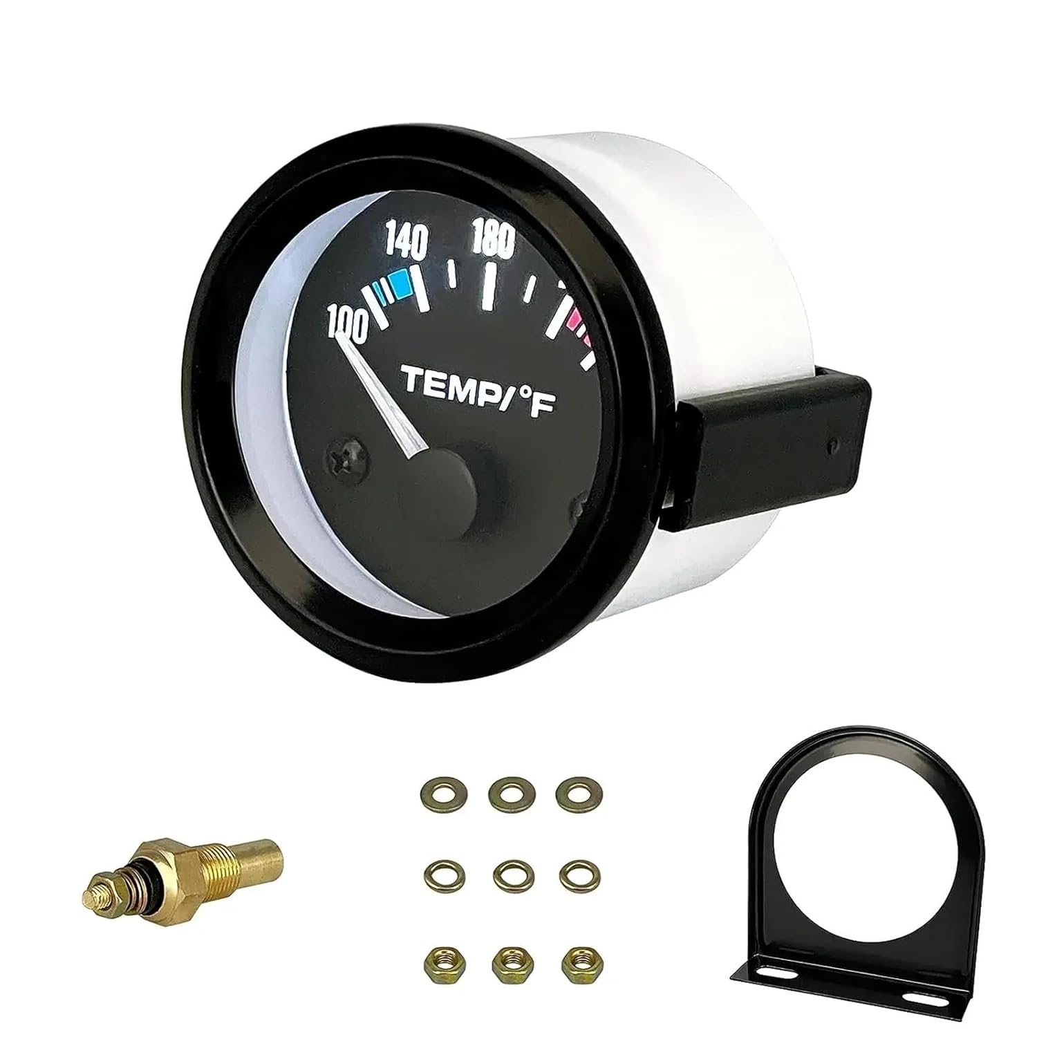 12V Black Dial 52mm 2 Inch Water Temperature Gauge/Oil Pressure Gauge Meter Kit with Sensor Instrument Rack 100 PSI(Water Temp Gauge)