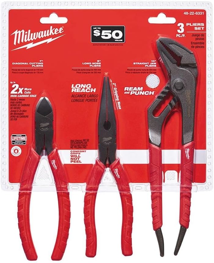For Milwaukee 48226330 6" & 10" Ream and Punch Straight Jaw Pliers