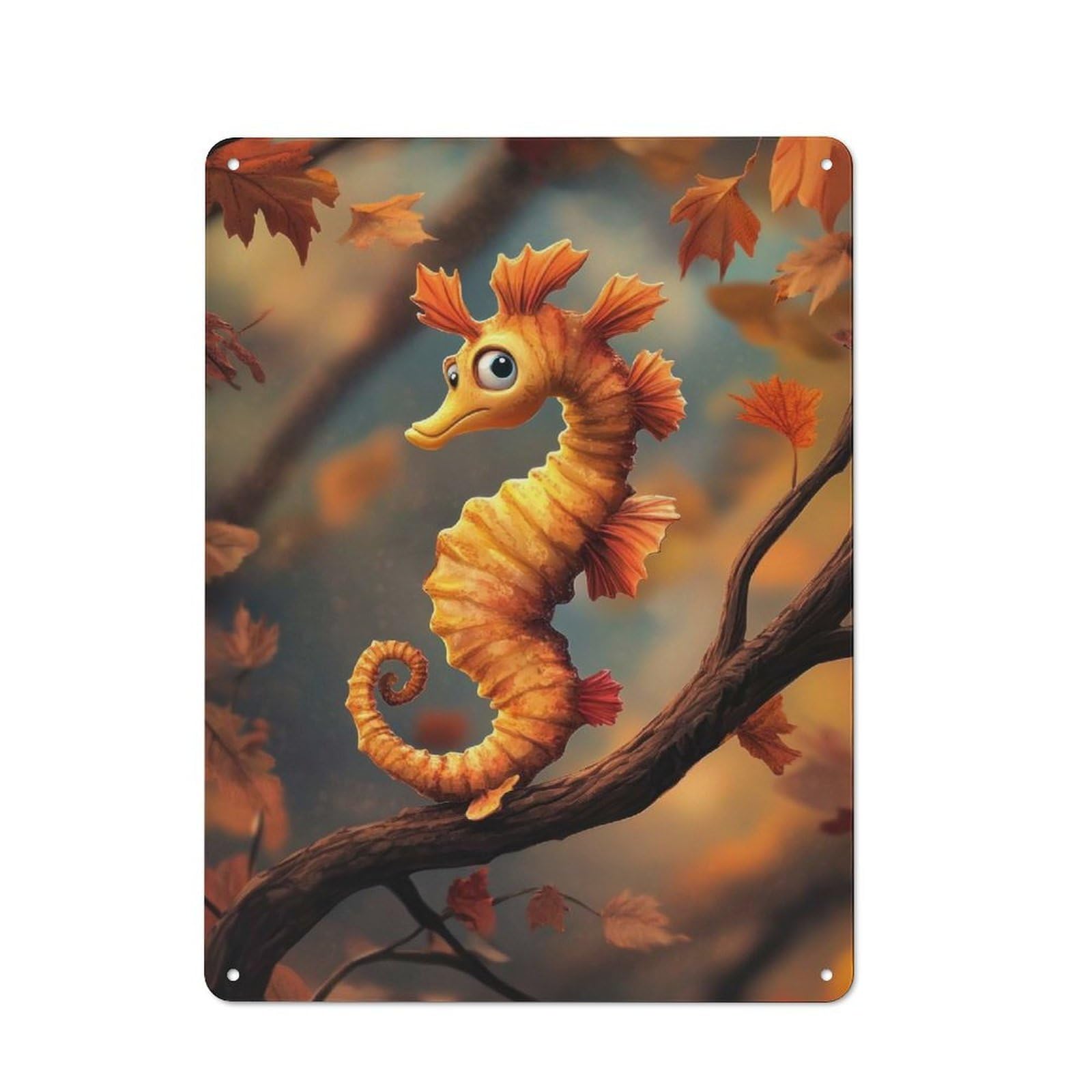 Junmoney Seahorse In Autumn Tin Sign 40X30cm With For Café Or Home Bar, Rustic Decor, For Vintage Wall Decor Fans, For Metal Sign Collectors