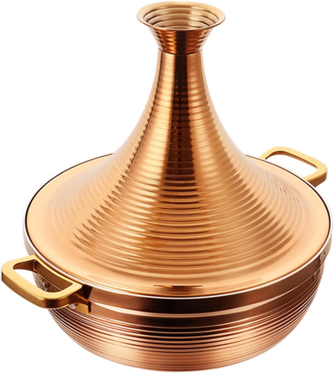 Stainless Steel Moroccan Tagine Pot, Large Moroccan Tajine Casserole with Cone-Shaped Lid, Non Stick Tagine Cooking Pot with 2 Handles(30cm/11.8in, Gold)