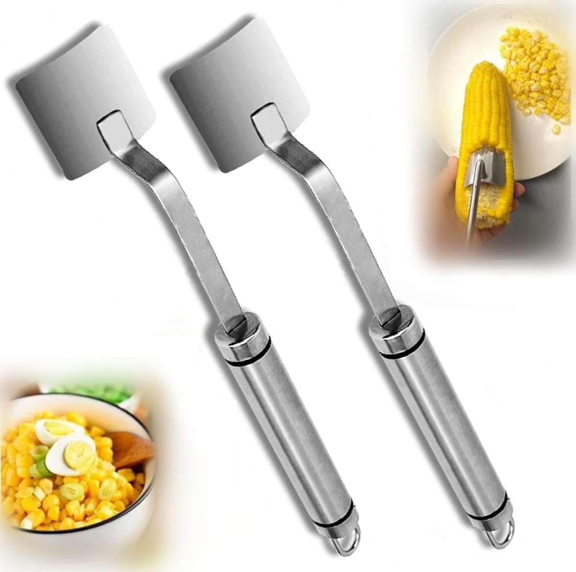 2PCS Long Handle Stainless Steel Corn Stripping Tool, Corn Cob Stripper, Long Handle Corn Stripper, Corn Cutter, Fast and Safe, Suitable for Home Kitchens, Outdoor Dining Enthusiasts