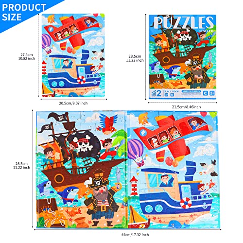 Zeyusi Magnetic Puzzles For Kids Ages 3-5 Toys Gifts -84 Pieces Toddler Puzzles For 4-8 Year Old 2-In-1 Pirate Ship Jigsaw Puzzles Book-Travel Games And Travel Toys For Boys Girls（Large Size） #TOP2