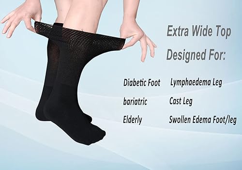 Miniatura 2 de COIYUFUX Calcetines bariátricos extra anchos para diabéticos, para linfedema, edema hinchado, pierna fundida, pantorrilla, 2 pares